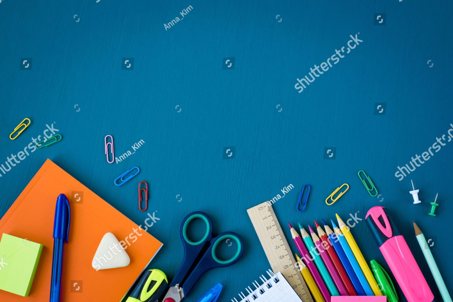 Stock Photo School Supplies On Blue Background Top View Copy Space 1383750821