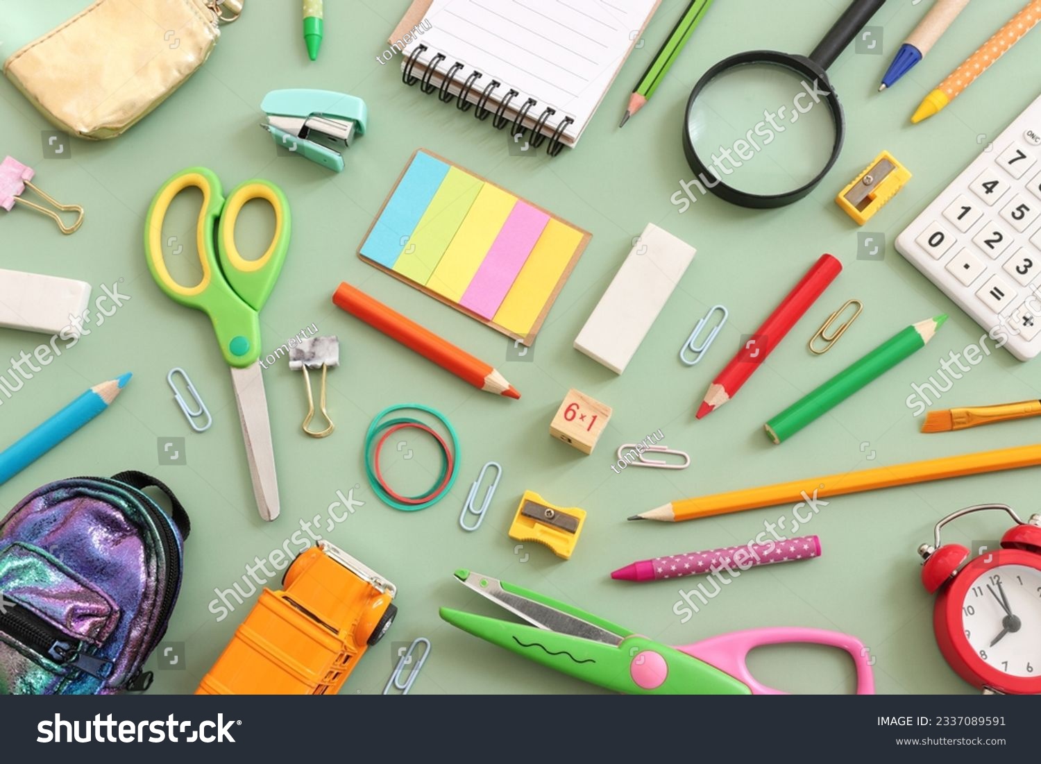 Stock Photo Back To School Concept On Pastel Green Background Top View 2337089591